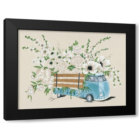 VW Bus White   Black Modern Wood Framed Art Print with Double Matting by Hollihocks Art