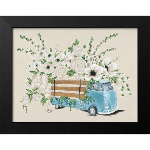 VW Bus White   Black Modern Wood Framed Art Print by Hollihocks Art