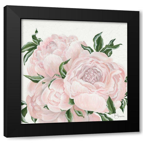 Pink Flowers Black Modern Wood Framed Art Print by Holllihocks Art