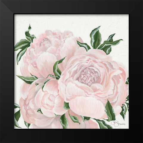 Pink Flowers Black Modern Wood Framed Art Print by Holllihocks Art