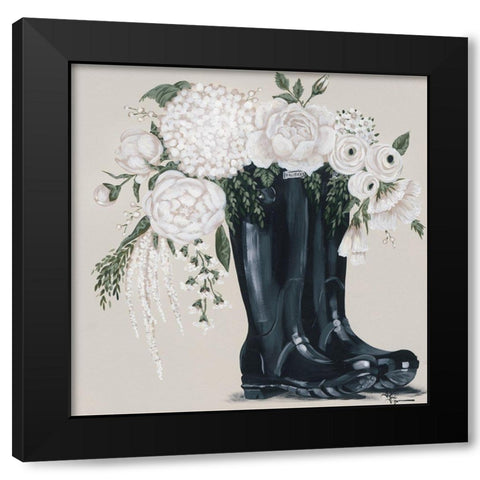 Flowers and Black Boots Black Modern Wood Framed Art Print by Hollihocks Art