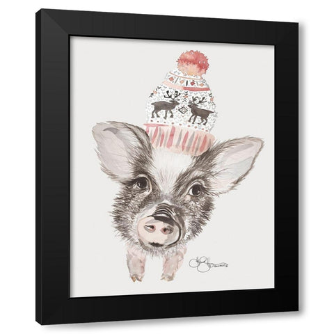 Cozy Pig    Black Modern Wood Framed Art Print with Double Matting by Hollihocks Art