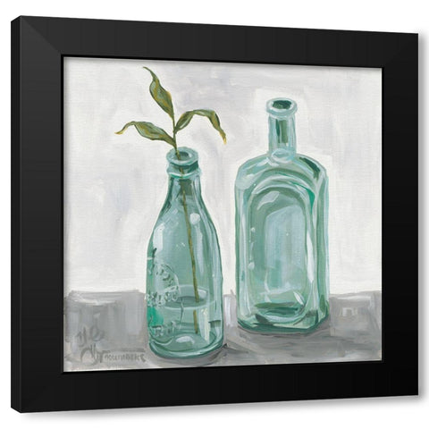 Glass Bottles Black Modern Wood Framed Art Print by Hollihocks Art