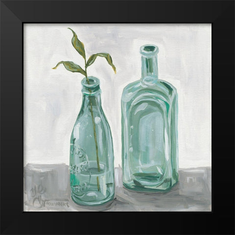 Glass Bottles Black Modern Wood Framed Art Print by Hollihocks Art