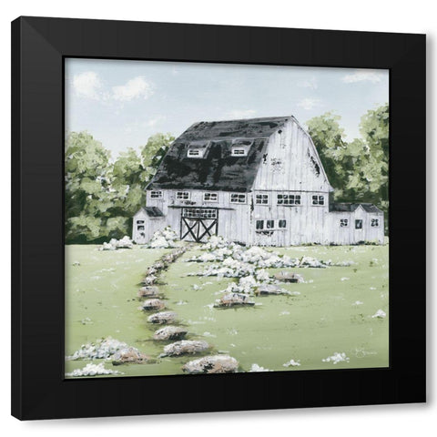 White Barn in the Field   Black Modern Wood Framed Art Print by Hollihocks Art