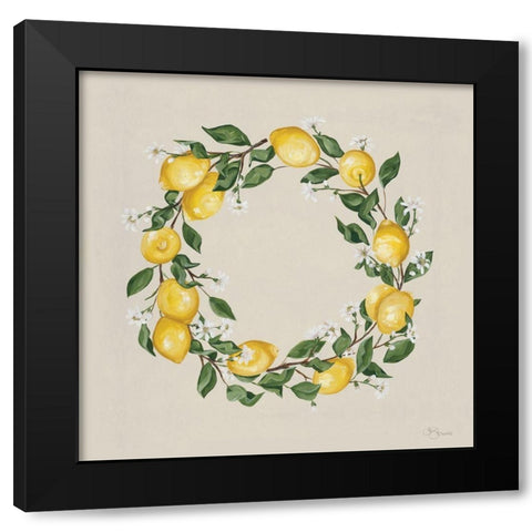 Lemon Wreath Black Modern Wood Framed Art Print by Hollihocks Art