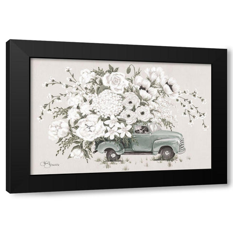 White Floral Truck    Black Modern Wood Framed Art Print with Double Matting by Hollihocks Art