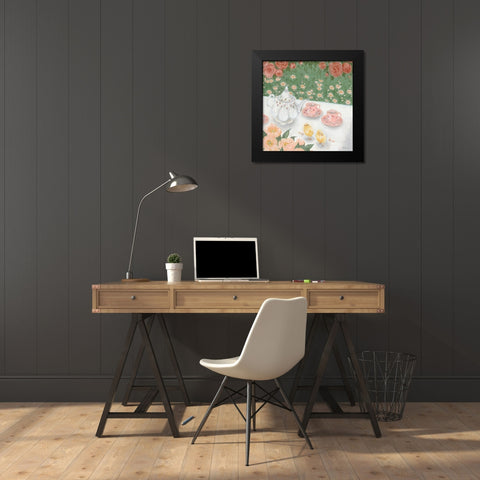 Tea Party Black Modern Wood Framed Art Print by Hollihocks Art