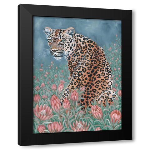 Leopard in the Flowers Black Modern Wood Framed Art Print with Double Matting by Hollihocks Art