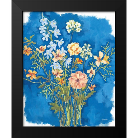 Flowers on Blue Black Modern Wood Framed Art Print by Holden, Jennifer