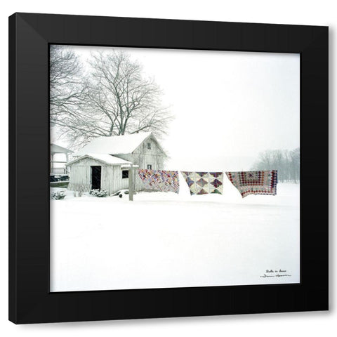 Quilts in Snow Black Modern Wood Framed Art Print by Hoover, Irvin