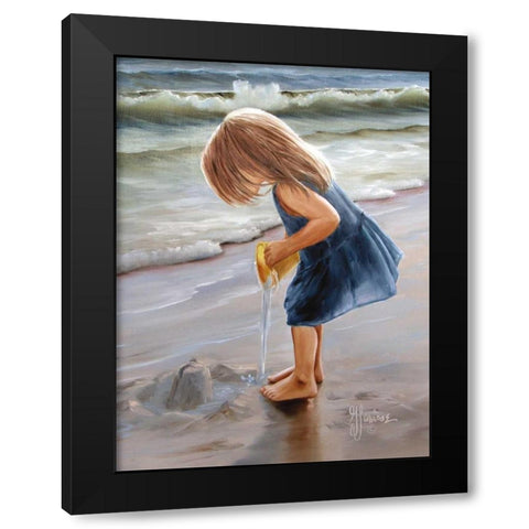 Playing at the Beach Black Modern Wood Framed Art Print with Double Matting by Janisse, Georgia
