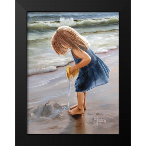 Playing at the Beach Black Modern Wood Framed Art Print by Janisse, Georgia