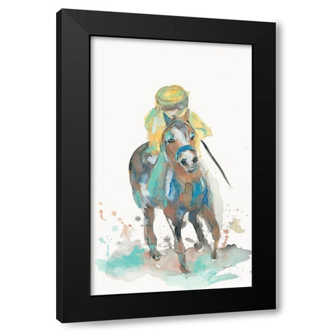 A Jockey and His Horse Black Modern Wood Framed Art Print by Mingo, Jessica