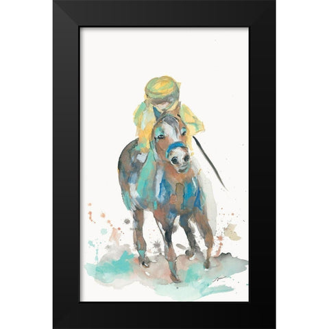 A Jockey and His Horse Black Modern Wood Framed Art Print by Mingo, Jessica