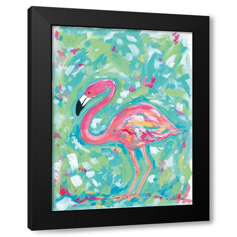 Summer Flamingo Black Modern Wood Framed Art Print with Double Matting by Mingo, Jessica