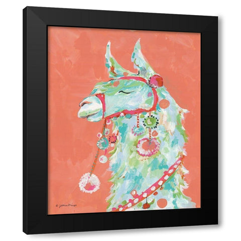 Tito the Llama Black Modern Wood Framed Art Print by Mingo, Jessica