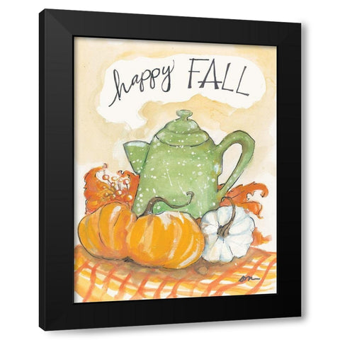 Happy Fall Coffee Pot Black Modern Wood Framed Art Print with Double Matting by Mingo, Jessica