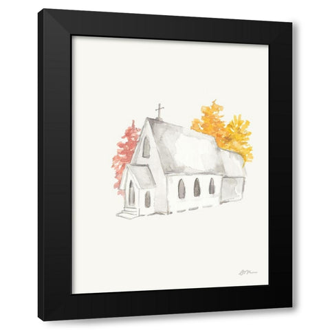Autumn Church Black Modern Wood Framed Art Print by Mingo, Jessica