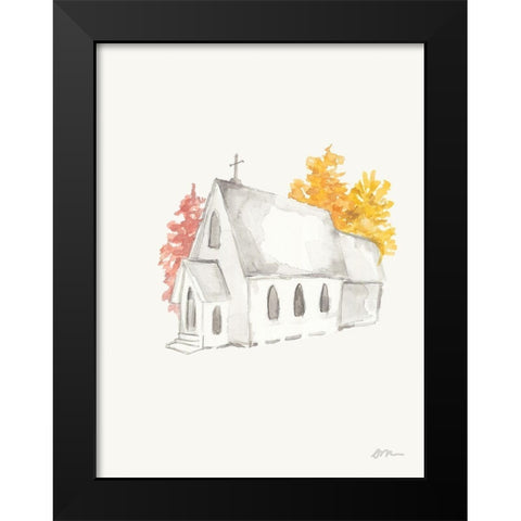 Autumn Church Black Modern Wood Framed Art Print by Mingo, Jessica