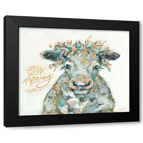 Good Morning Cow Black Modern Wood Framed Art Print by Mingo, Jessica