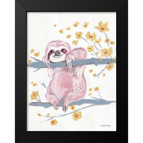 Pink Sloth II Black Modern Wood Framed Art Print by Mingo, Jessica