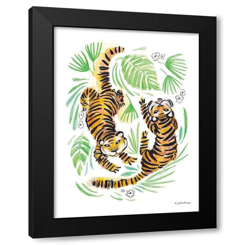 Playful Tigers Black Modern Wood Framed Art Print with Double Matting by Mingo, Jessica