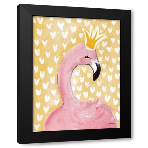 Princess Flamingo Black Modern Wood Framed Art Print by Mingo, Jessica