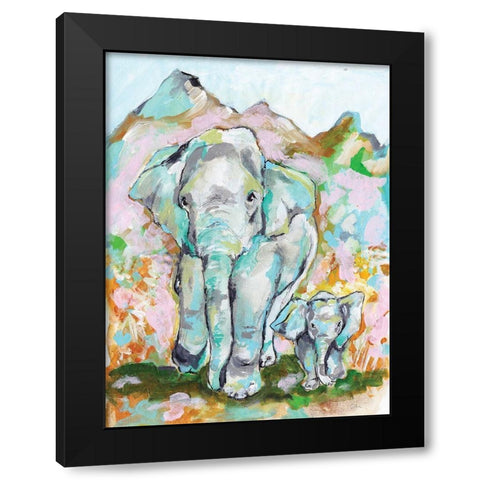 Elephant Stroll Black Modern Wood Framed Art Print with Double Matting by Mingo, Jessica