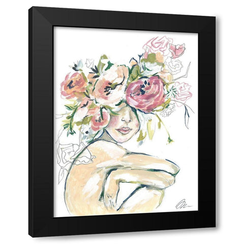 Floral Woman Black Modern Wood Framed Art Print with Double Matting by Mingo, Jessica