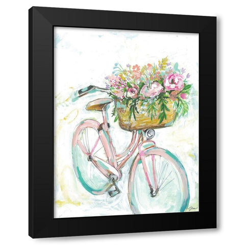 Bicycle with Flower Basket Black Modern Wood Framed Art Print by Mingo, Jessica