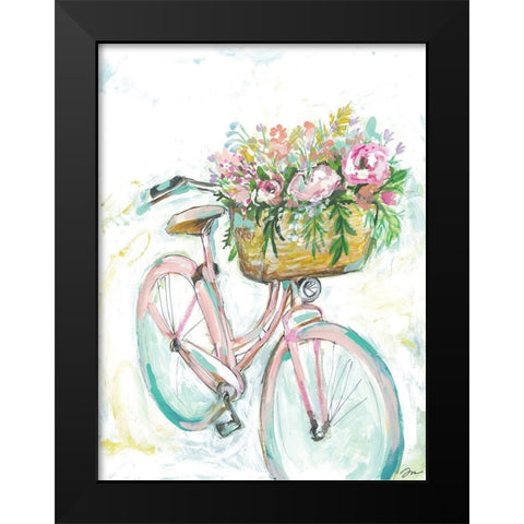 Bicycle with Flower Basket Black Modern Wood Framed Art Print by Mingo, Jessica