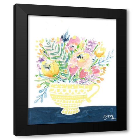 Tea Cup Flowers Black Modern Wood Framed Art Print with Double Matting by Mingo, Jessica