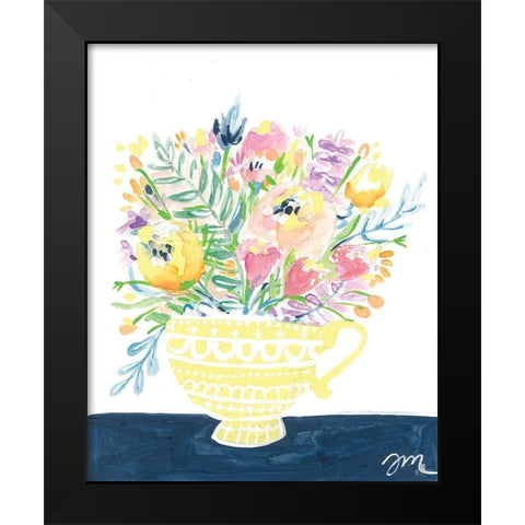 Tea Cup Flowers Black Modern Wood Framed Art Print by Mingo, Jessica