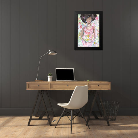Lady in the Floral Dress Black Modern Wood Framed Art Print by Mingo, Jessica