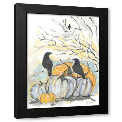 Crows in the Pumpkin Patch Black Modern Wood Framed Art Print with Double Matting by Mingo, Jessica
