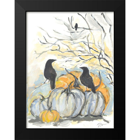 Crows in the Pumpkin Patch Black Modern Wood Framed Art Print by Mingo, Jessica
