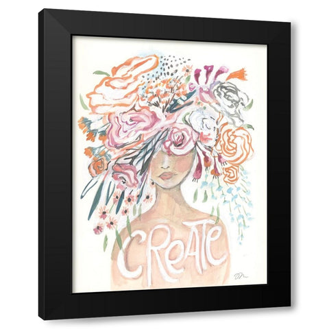 Floral Crown Black Modern Wood Framed Art Print by Mingo, Jessica