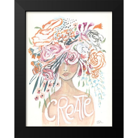 Floral Crown Black Modern Wood Framed Art Print by Mingo, Jessica