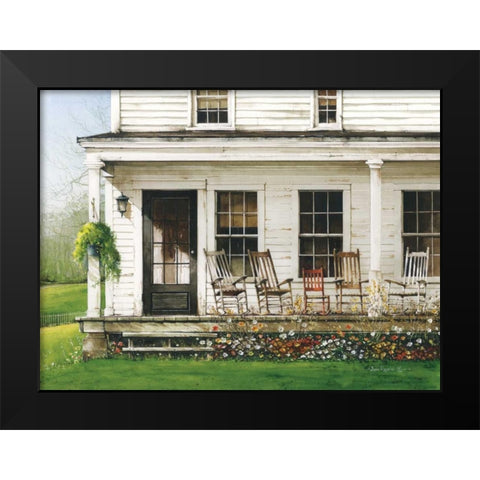 Back Porch Gathering Black Modern Wood Framed Art Print by Rossini, John