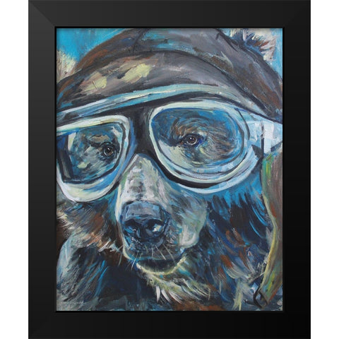 Pilot Bear 1 Black Modern Wood Framed Art Print by Kamdon Kreations