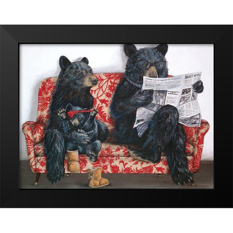 Bear-ly Present Black Modern Wood Framed Art Print by Kamdon Kreations