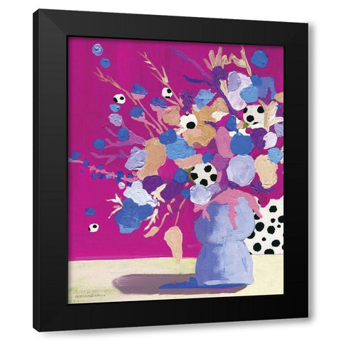 Magenta Polka Dot Floral Black Modern Wood Framed Art Print by Kamdon Kreations