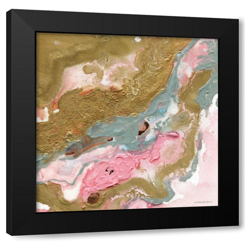 Rose Gold Abstract Black Modern Wood Framed Art Print by Kamdon Kreations