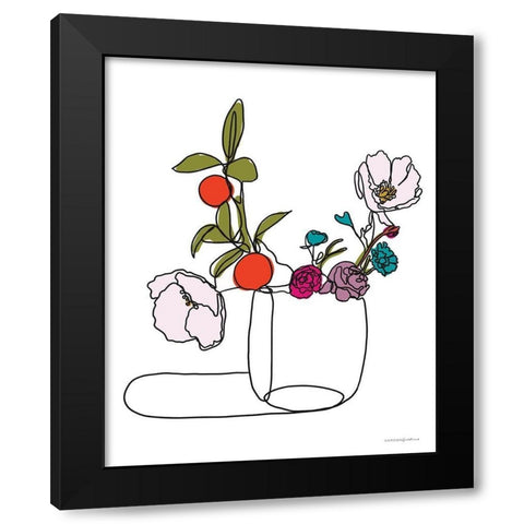 Lines and Flowers Black Modern Wood Framed Art Print by Kamdon Kreations