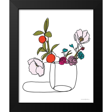 Lines and Flowers Black Modern Wood Framed Art Print by Kamdon Kreations
