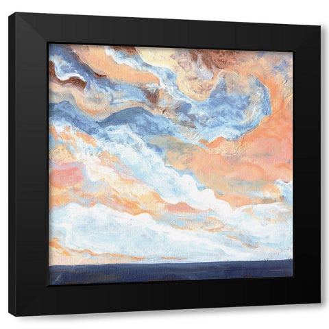 Coral Horizon Black Modern Wood Framed Art Print with Double Matting by Kamdon Kreations