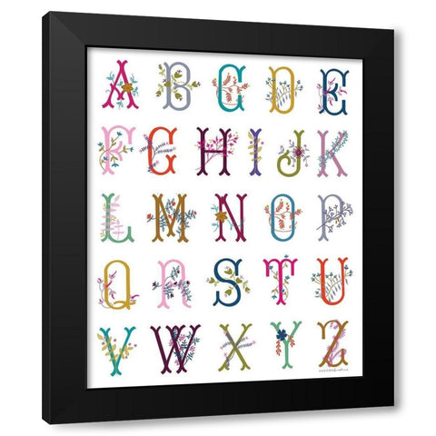 In the Garden Alphabet Black Modern Wood Framed Art Print with Double Matting by Kamdon Kreations