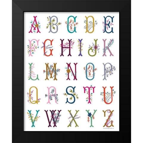 In the Garden Alphabet Black Modern Wood Framed Art Print by Kamdon Kreations