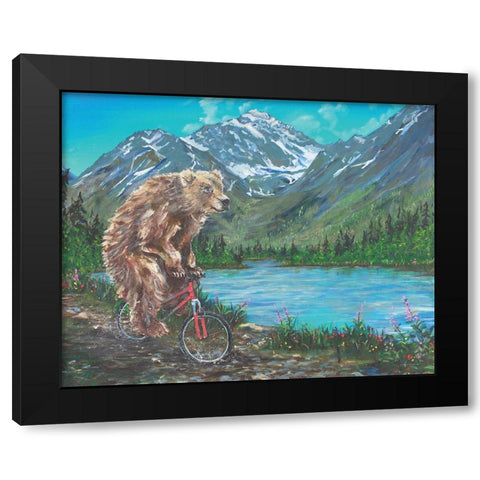 Mountain Biking Black Modern Wood Framed Art Print by Kamdon Kreations
